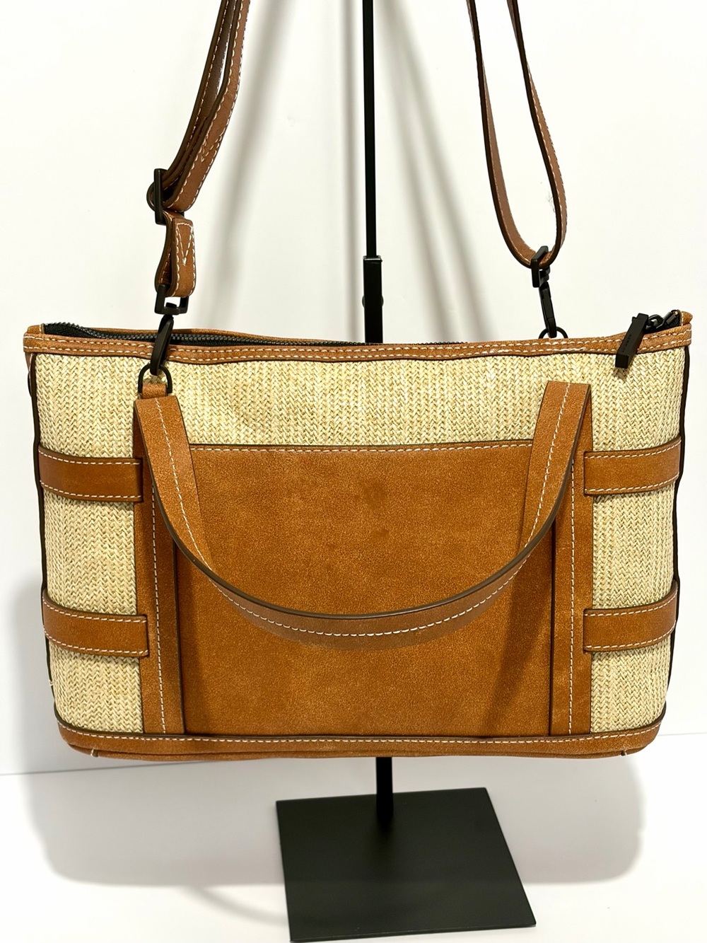 HAMMITT Addie MD Crossbody/Tote In Saddle Raffia/Bronze Hardware Like ๐ - Picture 4 of 16
